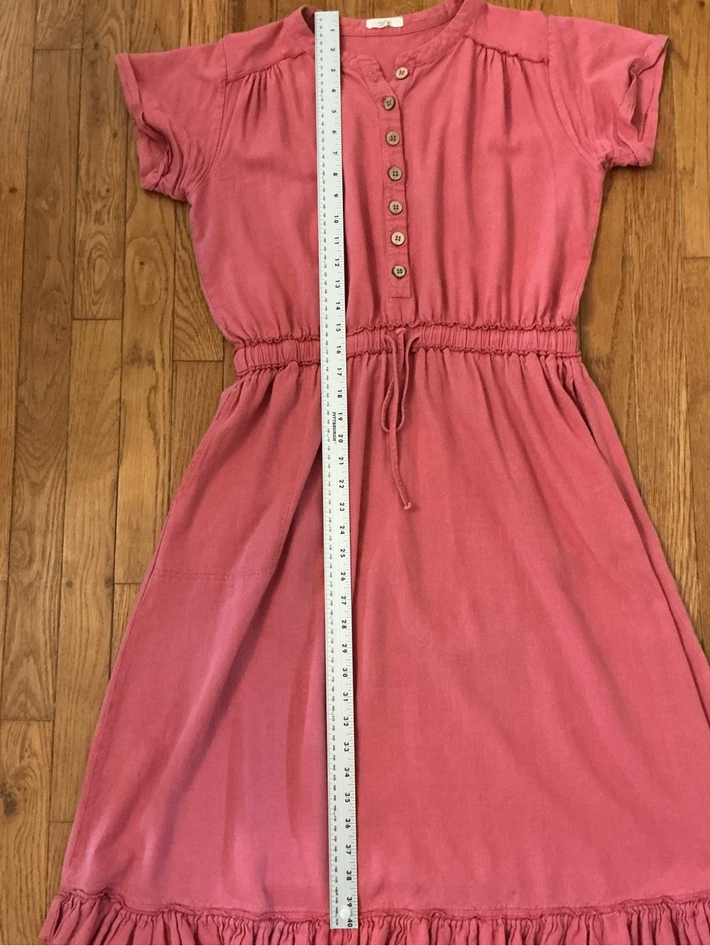 easel Dusty Pink Button-Front Drawstring Ruffle Hem Dress - Picture 5 of 7